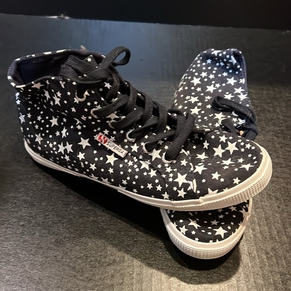 Superga Navy and White Star Pattern High Top Sneakers - Picture 2 of 7